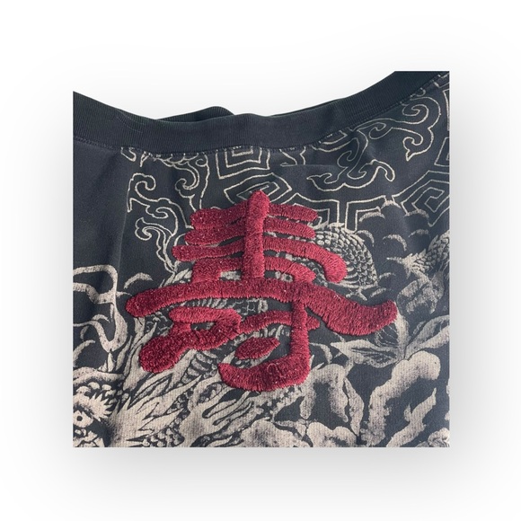 Vintage Y2K: Lucky ☘︎︎ Asian Dragon Red Embroidery Floral Sweatpants ☘︎︎ Black S - Picture 6 of 16